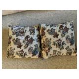 SET OF MATCHING TAPESTRY TEDDY BEAR THROW PILLOWS