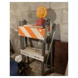 2 METAL TRAFFIC BARRIERS, ONE LIGHT