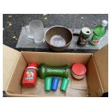 KORG THERMOS, GREEN VASE, GLAZED BOWL