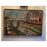 LARGE FRAMED NEEDLEPOINT OF RIVER RUNNING UNDER
