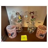 PAIR OF STAINED-GLASS MOSAIC TEA LIGHT HOLDERS