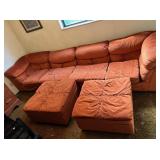 SUPER RETRO EXTRA LONG ORANGE VELOUR SOFA WITH 2