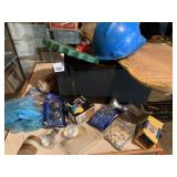 BADMINTON SET, HARD HAT, WOOD WREATH, LIGHT BULBS