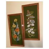 FRAMED CREWEL FLOWER WALL PIECES