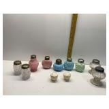 JADEITE SALTSHAKER, BLUE/PINK GLASS SALT/PEPPER,
