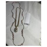 PINK BEAD W/ SILVER SPACER NECKLACE AND LARGE