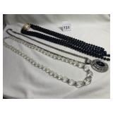 3 NECKLACES ONE SILVER TONE WITH PENDANT, BLACK 3
