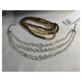 CRYSTAL NECKLACE 3 STRAND AND 2 TONE BRONZE TONE