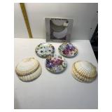 LIMOGES FLORAL DESSERT DISHES, SCALLOP SHELLS TO