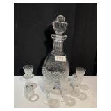 GERMAN CRYSTAL DECANTER AND 6 ETCHED GLASSES