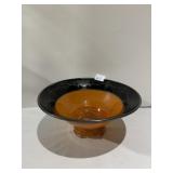 ORANGE GLASS BOWL W/ DRAPED DESIGN SILVER ACCENT
