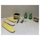 CORN DISHES, CRUETS, WHISTLE, ETC.