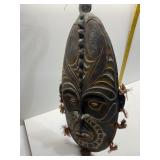 16" HAND CARVED SHELL EYES LEATHER HANGER AND