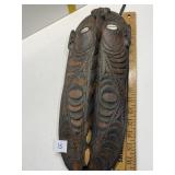 17" DECORATIVE CARVED WOOD AFRICAN SHELL EYES