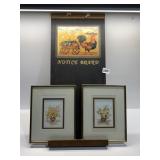 ROOSTER KITCHEN CHAULK BOARD AND 2 FRAMED PRINTS