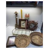 BRASS AND GLASS TIDBIT SERVING TRAY, WOOD ARROW,