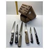 SOLID WOOD KNIFE BLOCK WITH KNIVES INCLUDING