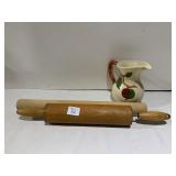 2 ROLLING PINS FRANCISCAN PITCHER W/ CHIP ON EDGE