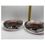 ART GLASS GROUND BOTTOM ASH TRAY TWO