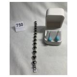 ONXY BRACELET AND BLUE DROP PIERCED EARRINGS