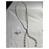 FORMAL WEAR NECKLACE W/ PEARL STYLE BEADS, 2 TONE