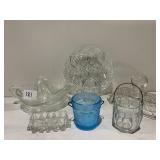 JUICER, TOOTHPICK HOLDERS, CUT GLASS DISH BUTTER