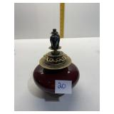 GLAZED BASE OIL LAMP W/ FIGURAL ELEPHANT TOP 6.5"