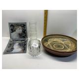 POTTERY GLAZED BOWL, GLASS PLATES