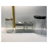 SMALL GLASS CANISTERS, TALLER PLASTIC CANISTER