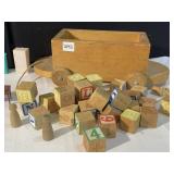 WOOD BLOCKS, CARD, AND PLASTIC DOLL HOUSE