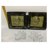 GLASS LEAF CANDLE HOLDERS, PEWTER ANGEL ORNAMENTS