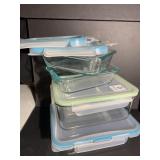 SQUARE GLASS DISHES W/ LOCK ON LIDS LIKE NEW