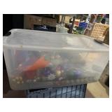LARGE BIN FILLED WITH CHRSTMAS ORNAMENTS