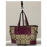 COACH 143 SIGNATURE PURPLE BERRY GALLERY TOTE