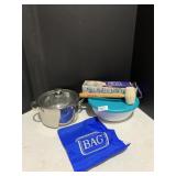 ICE BAG, POT W/ STEAMER, BOWL