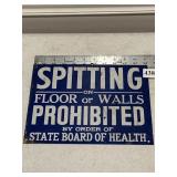 SPITTING ON FLOOR OR WALLS PROHIBITED TIN SIGN