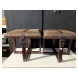 2 STOOLS W/ CROSS STRAP WOOD BASE