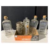 SCOTCH BOTTLE, VODKA, GIN, ETCHED GLASSES, VODKA