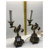 13" H ELECTRIC DOLPHIN CENTER LAMPS HEAVY