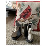 CAT BOOKENDS, CARDINAL PILLOW