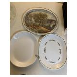 METAL SERVING TRAY, 2 CORELLE PLATTERS