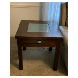 END TABLE WITH DRAWER, GLASS MIDDLE, 24" H X 24"