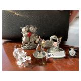 MINIATURE CRYSTAL & PEWTER CATS, DUCK, ETC.