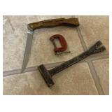 SHARP KNIFE, SMALL CLAMP, HAMMER