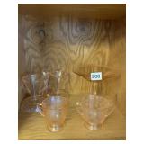 PINK DEPRESSION CREAMER, SUGAR, FOOTED BOWL,