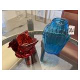 RED GLASS CANDLE HOLDER MADE IN GERMANY, BLUE