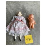 SALLY TUDOR PORCELAIN HEAD DOLL AND IRWIN PLASTIC