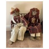 HAND CRAFTED TWIG LOVESEAT W/ 2 SCARECROW FIGURES