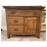 OAK RAISED PANEL WASHSTAND W/ BACKSPLASH, 3