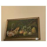 OIL ON CANVAS FRUIT AND WINE 22" X 14.5"